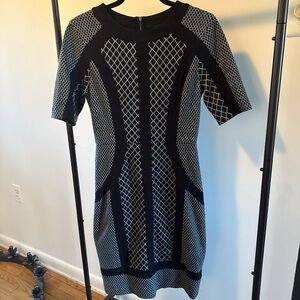 BCBGMaxAzria Black and White Patterned Midi Dress